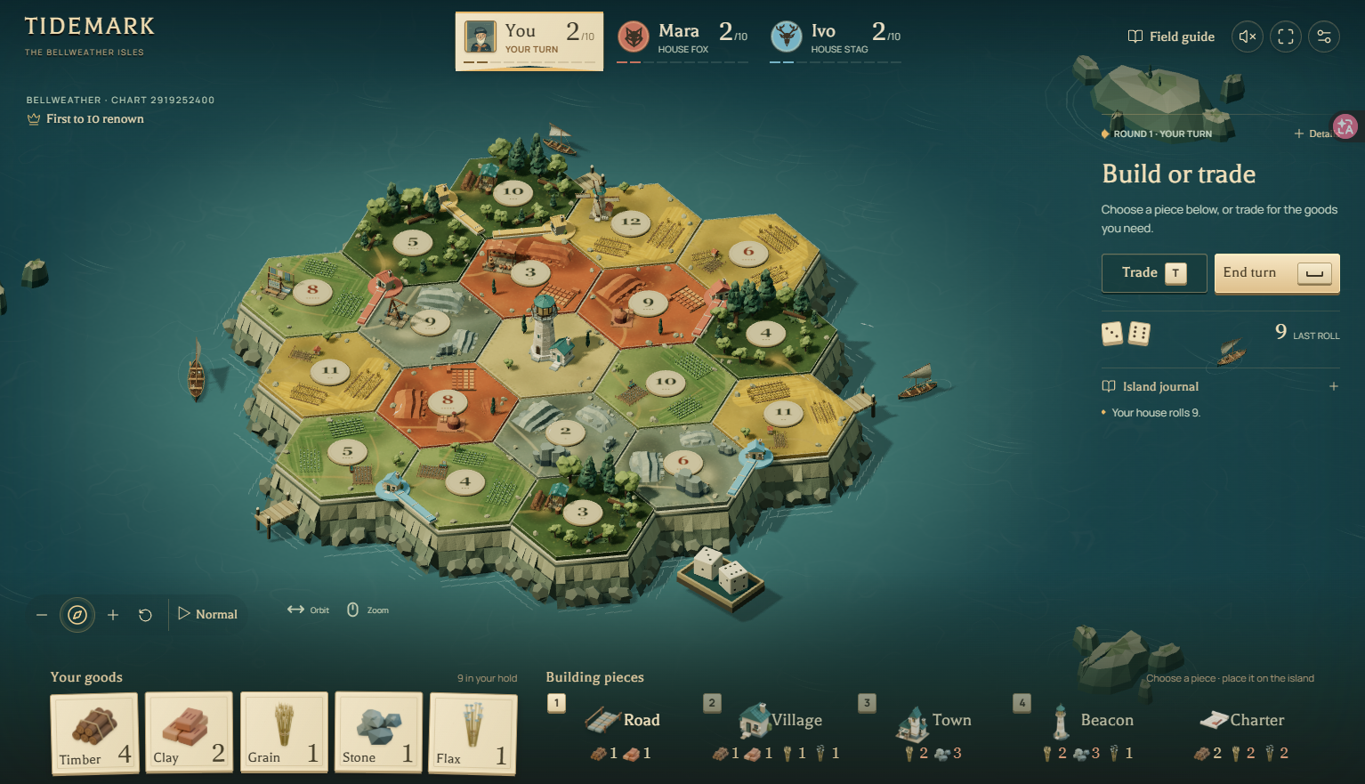 Tidemark playable board after rolling resources